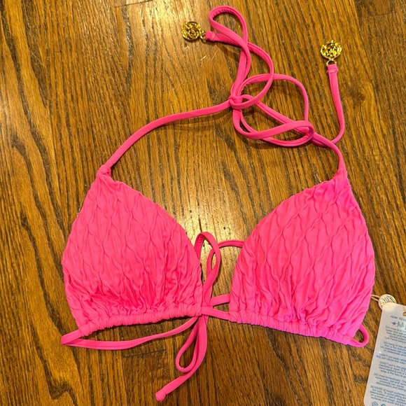 NWT Lulifama bikini top triangle top small shock pink - Picture 1 of 7